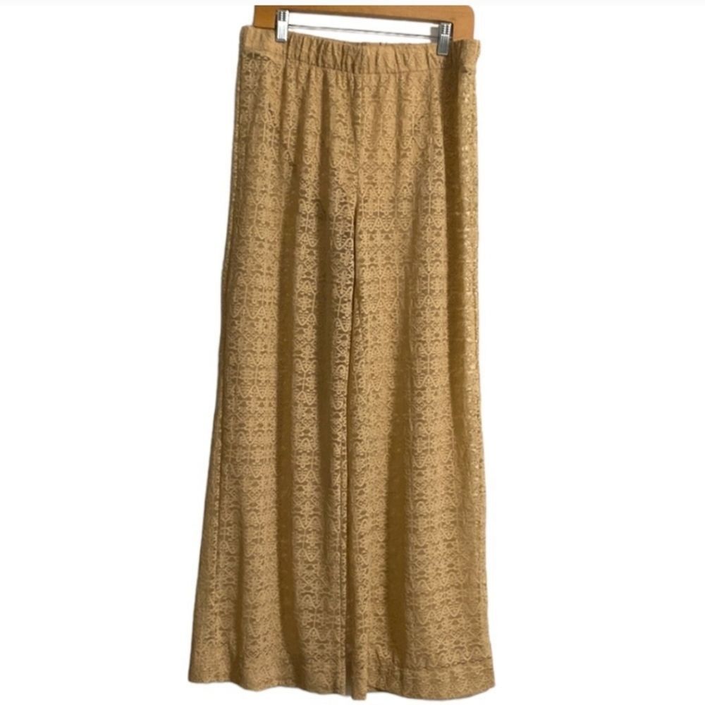 Beige / Nude Color Sheer Lace Palazzo Pants Size 12